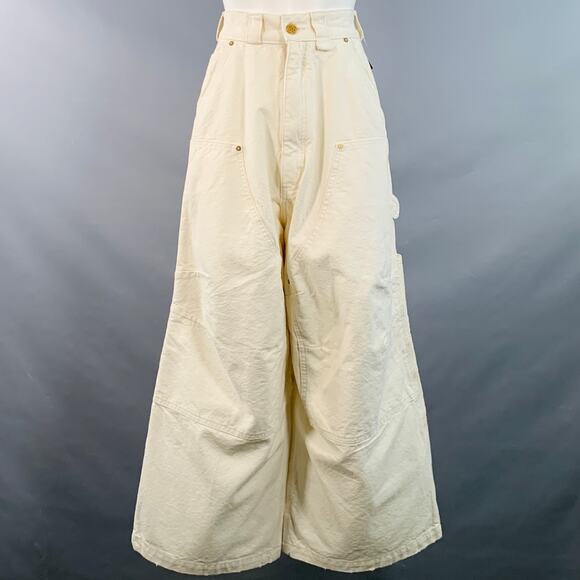 WILLY CHAVARRIA Size 26 Off White Cotton Baggy Cropped Carpenter Casual Pants - Picture 1 of 7